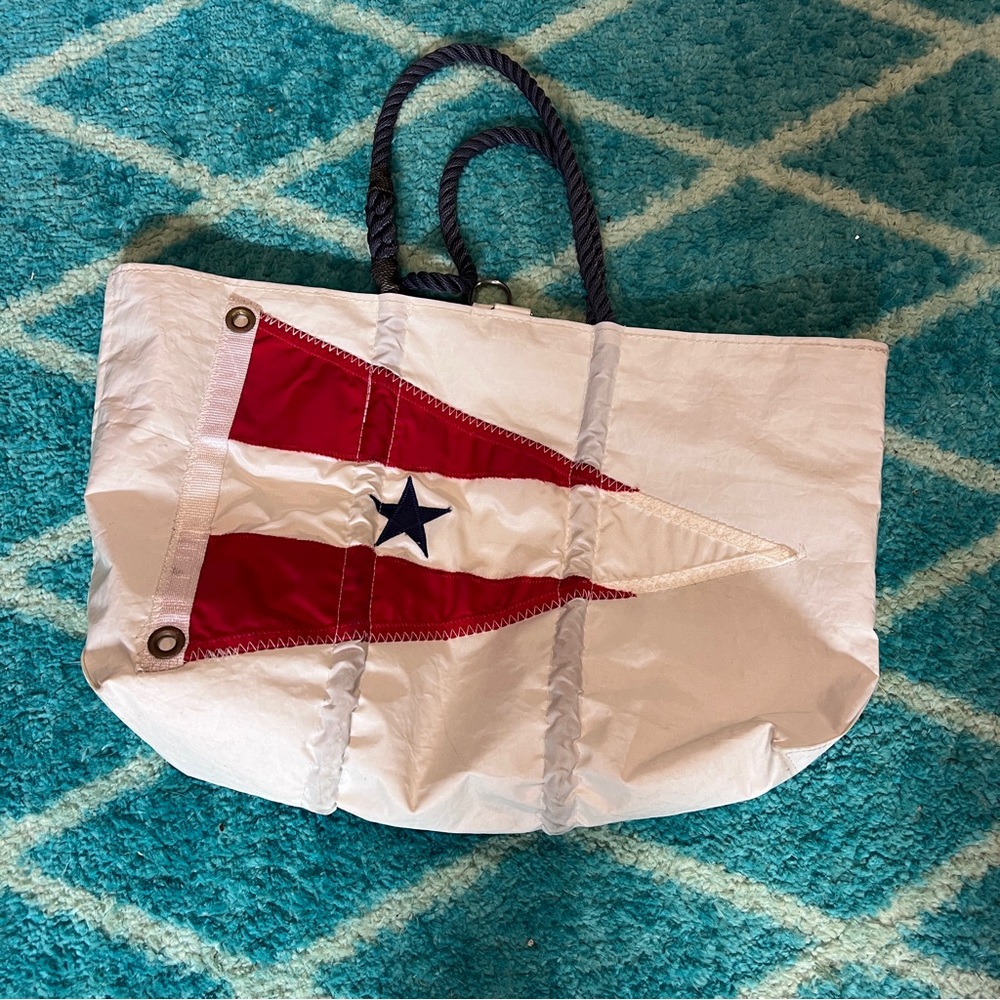 RARE Custom made Sea Bag with Red and White Nautical large Tote with Star Design